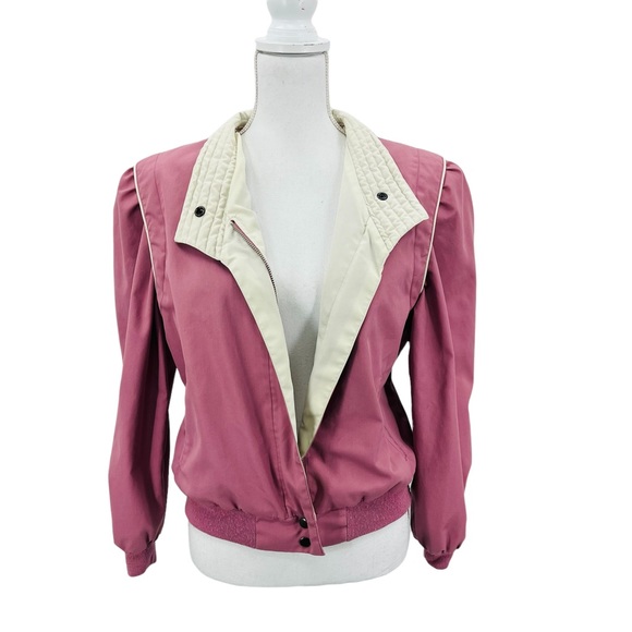 Vintage 80s Womens Bomber Jacket Coat Pink Windbreaker Size L - Picture 6 of 10